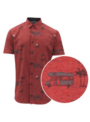 7464420 Men&#39;s short sleeve summer theme bus print button shirt