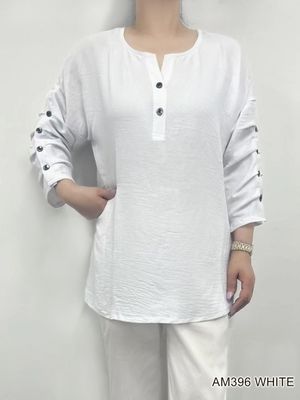 AM396 Aflow button blouse w/button detail on arm