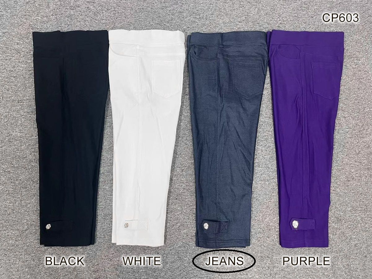CP603 Pull on stretch capri w/pockets and side leg button detail