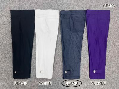 CP603 Pull on stretch capri w/pockets and side leg button detail