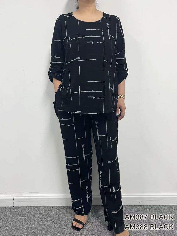 AM388 Drawstring wide leg print pant w/pockets