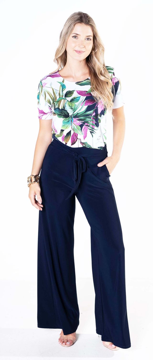 VC9250 Ladies wide leg pant w/belt and pockets