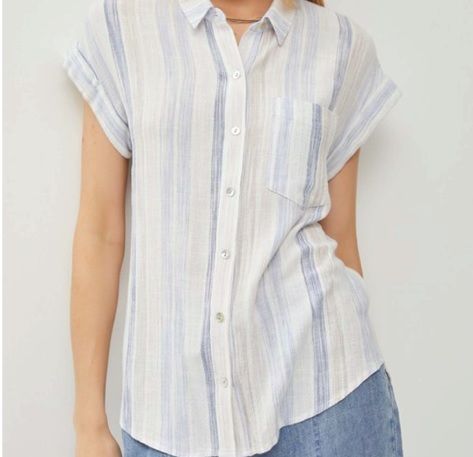 MOO4341 Short sleeve stripe button blouse