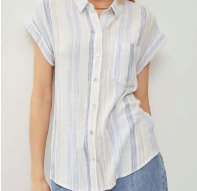 MOO4341 Short sleeve stripe button blouse