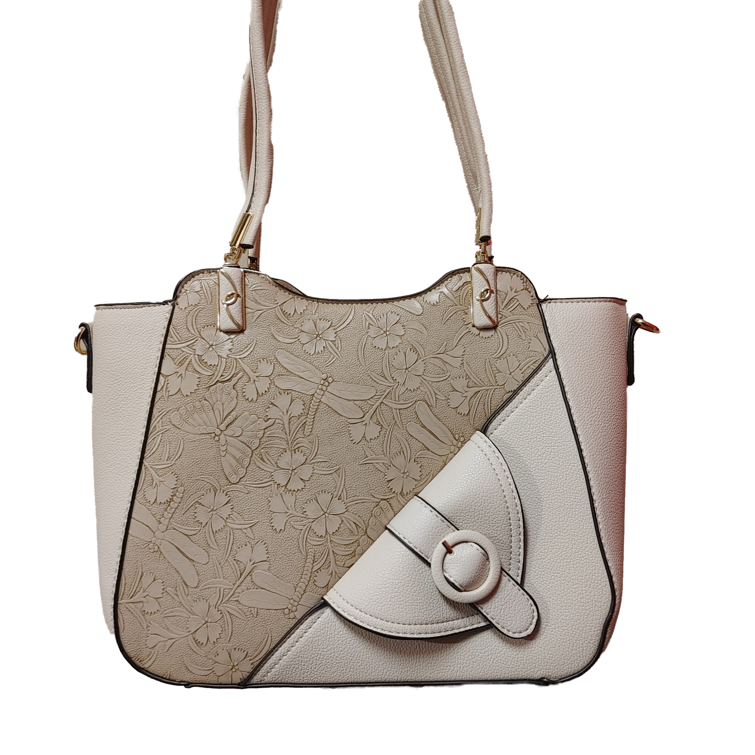 TO-1297A Top zip purse w/front buckle detail and extra strap