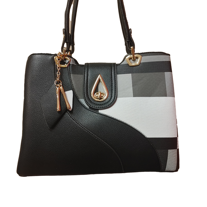 TO-1121 Top zip plaid purse w/3 inside compartments and extra strap