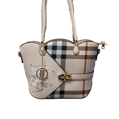 TO-0891B Small top zip plaid tote w/extra strap