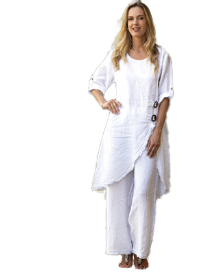 C5293 Linen pant w/pockets and drawstring waist and frayed bottom