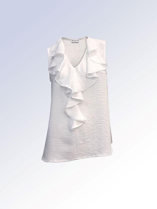 8464003 Sleeveless v-neck blouse w/ruffle