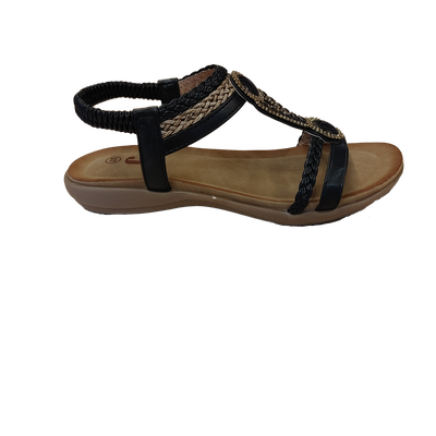 S-1546 Flat sandal w/rhinestones and bead detail and back strap