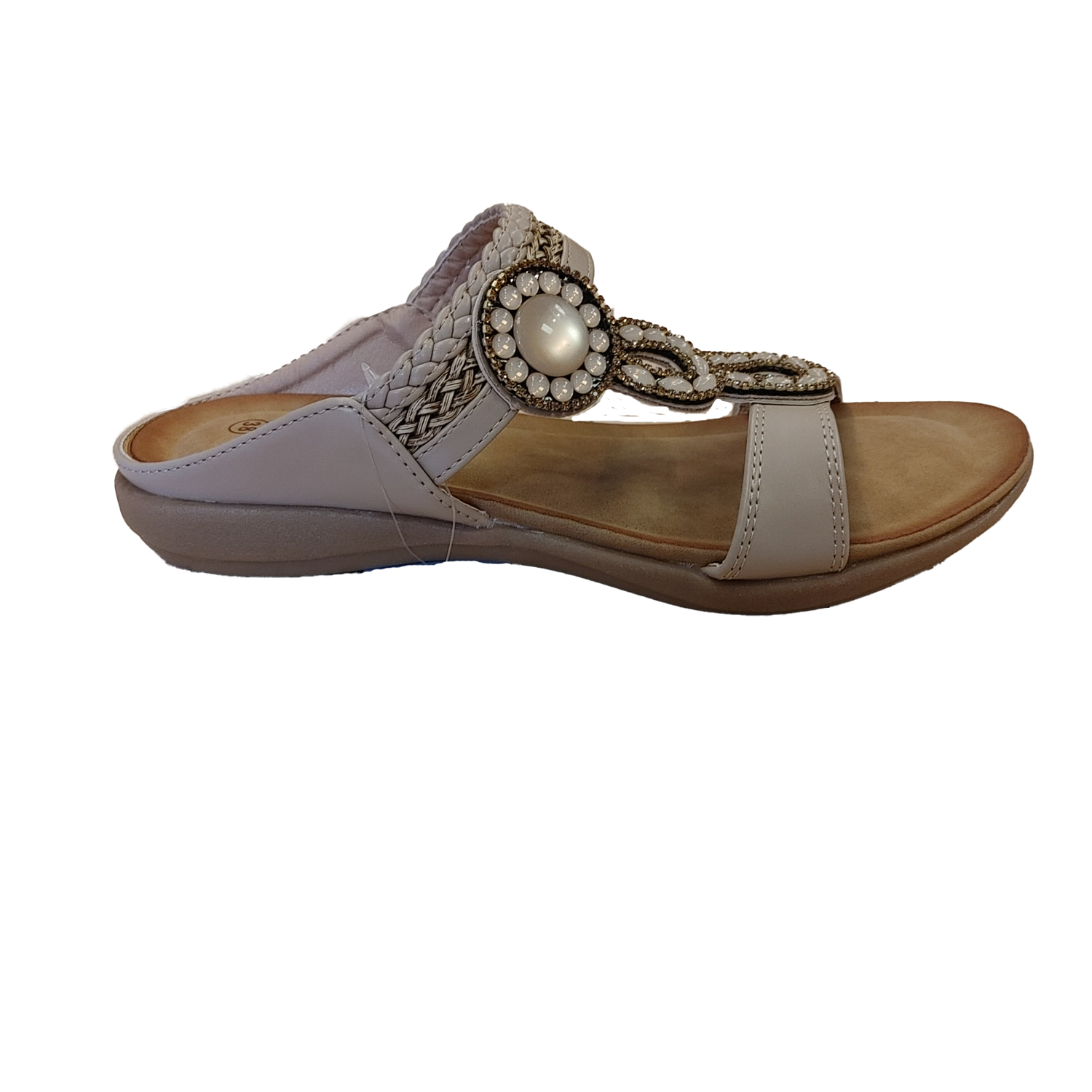 S-1545 Slip on flat sandal w/bead detail