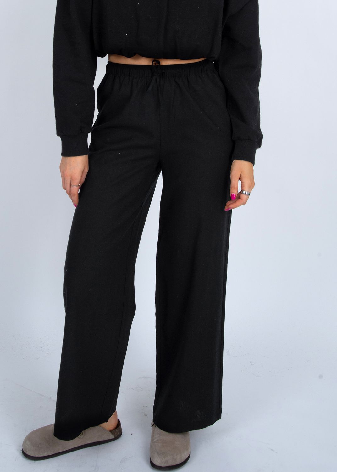 41W132S Drawstring linen blend pant w/side pockets