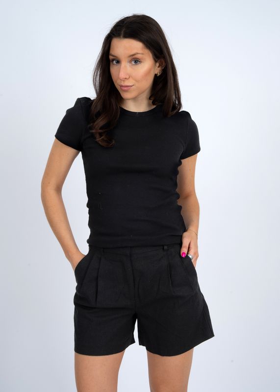 41W178S Zip up linen blend pleated front shorts w/side and bck pockets