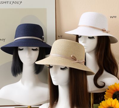 SHT17017 Summer beach hat w/narrow ribbon bow