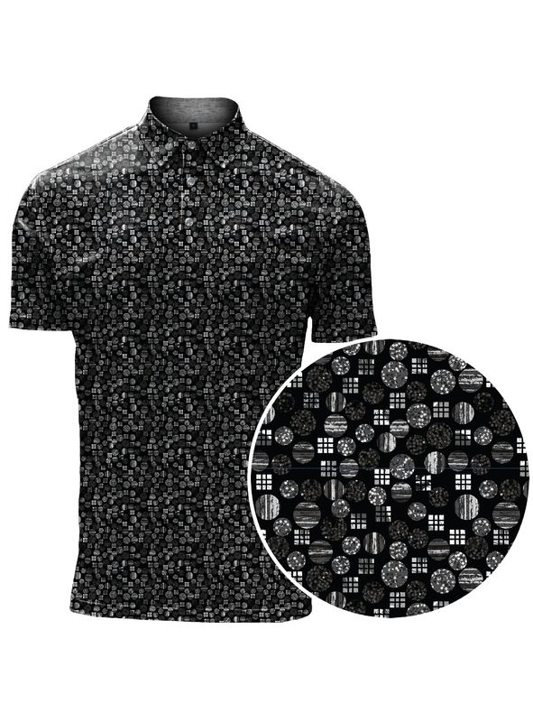 7461716 Men&#39;s short sleeve printed 4-way stretch button polo shirt