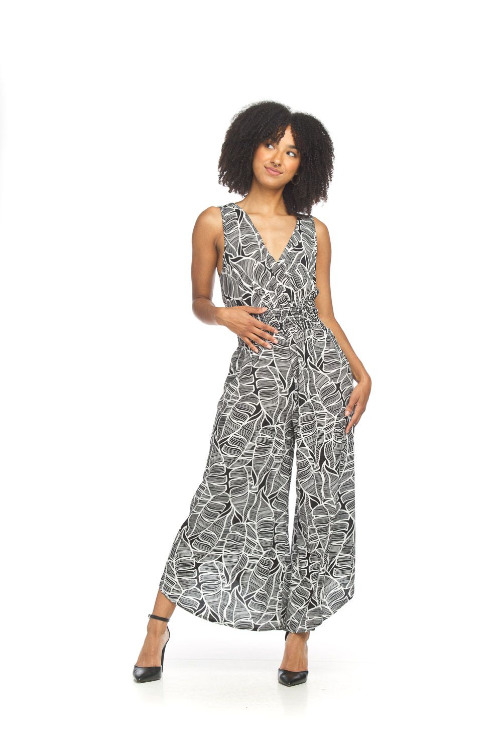 PP-18825-U sleeveless wrap top wide leg  jumper w/pockets