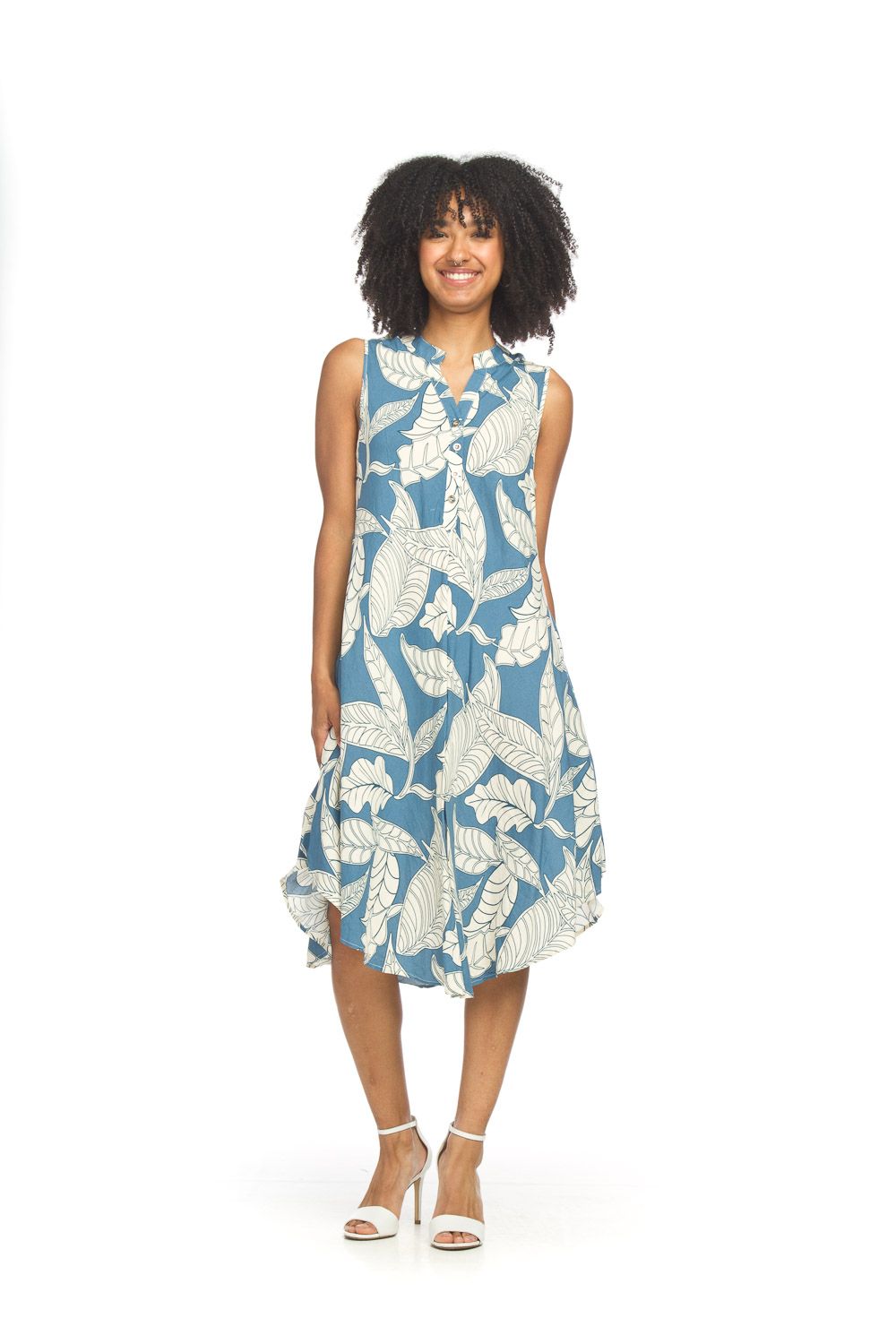 PD-18611 Henley A-line floral dress w/pockets