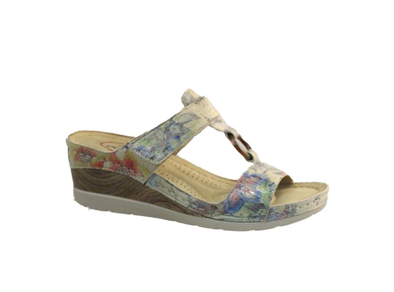 2257275 Ladies multi color velcro wedge sandal