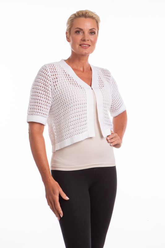 23513 Ladies crop short sleeve bolero w/hook and eye closure
