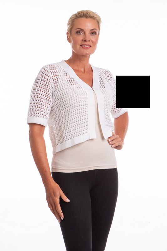 23513 Ladies crop short sleeve bolero w/hook and eye closure