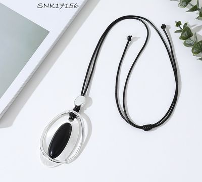 SNK-17156 Leather rope necklace w/oval pendant