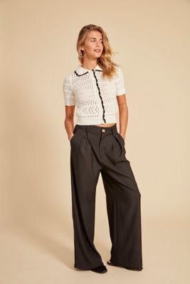41W033SH34  Wide leg zip up dress pant w/pockets