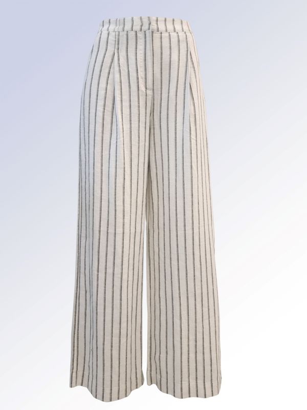 8466022 Elastic waist linen blend striped pant w/side and back pockets