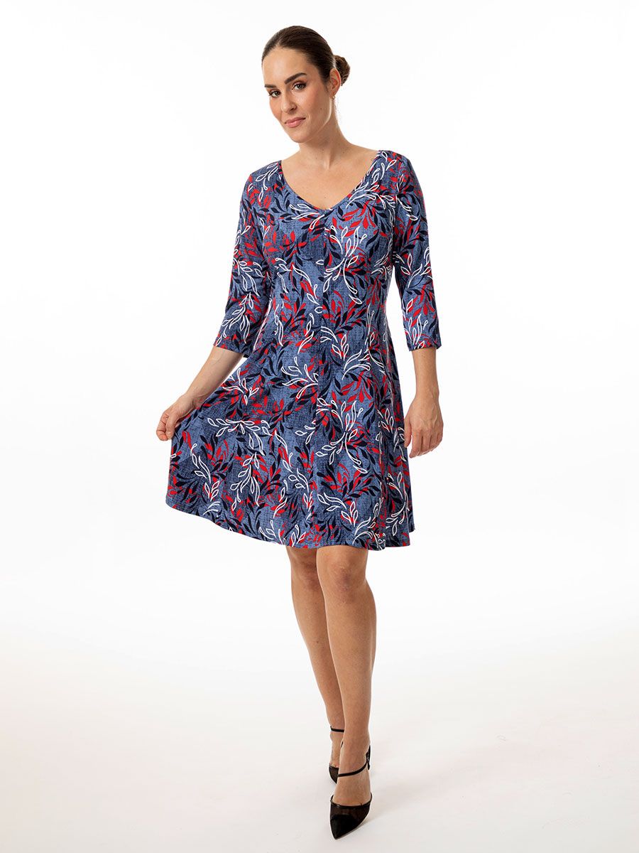 8650 Ladies 3/4 sleeve print v-neck dress