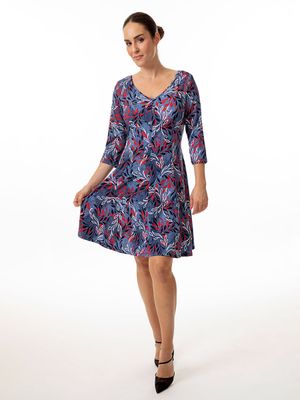8650 Ladies 3/4 sleeve print v-neck dress