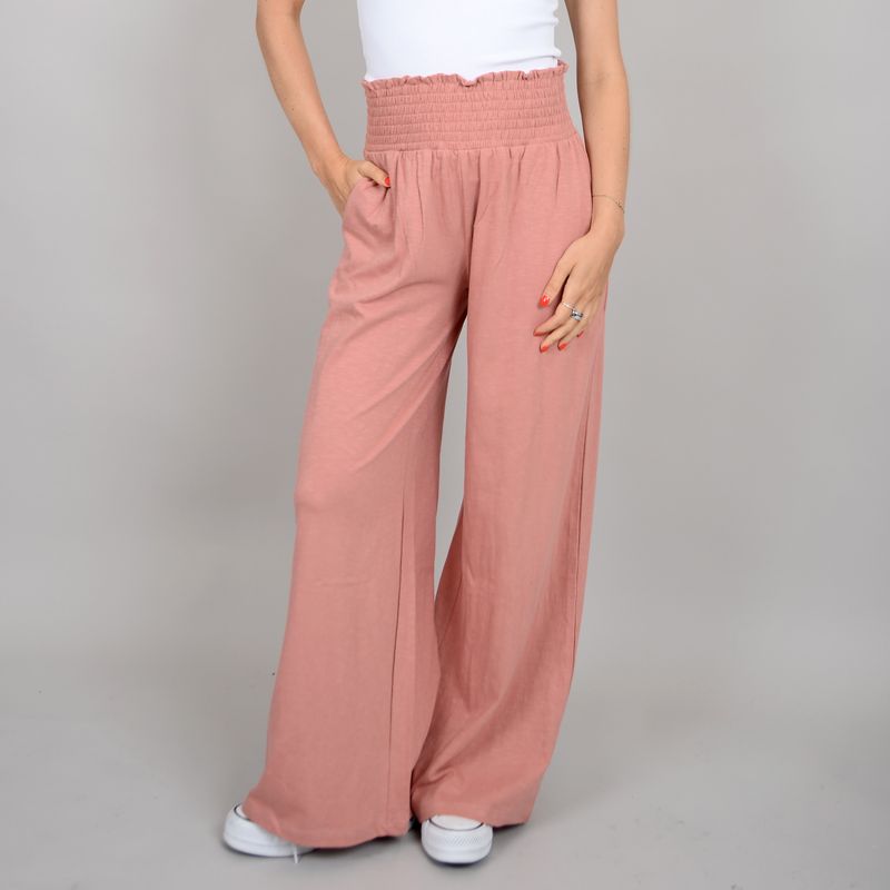 41T043S Teddy ruched waistband wide leg pant w/side pockets
