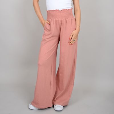 41T043S Teddy ruched waistband wide leg pant w/side pockets