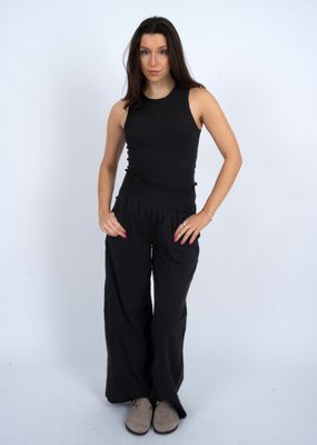 41T043S Teddy ruched waistband wide leg pant w/side pockets
