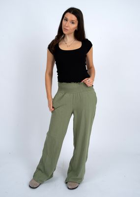 41T043S Teddy ruched waistband wide leg pant w/side pockets