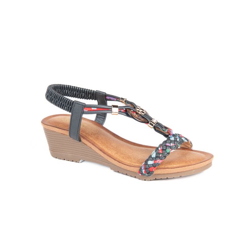 LYDIA-2 Ladies wedge sandal w/back strap and wood design