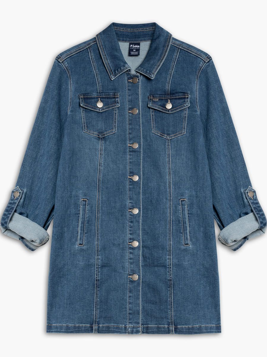5760698600 Women&#39;s long denim jean jacket w/adjustable