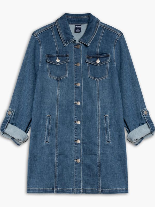 5760698600 Women&#39;s long denim jean jacket w/adjustable