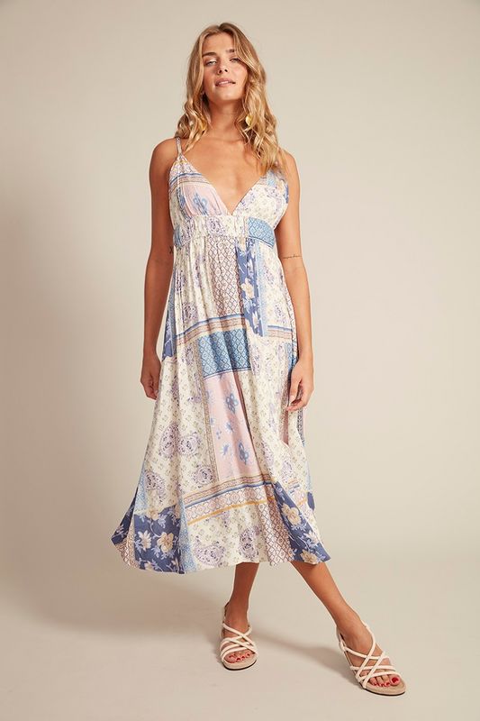 56WD055 Paisley/floral adjustable shoulder strap maxi dress