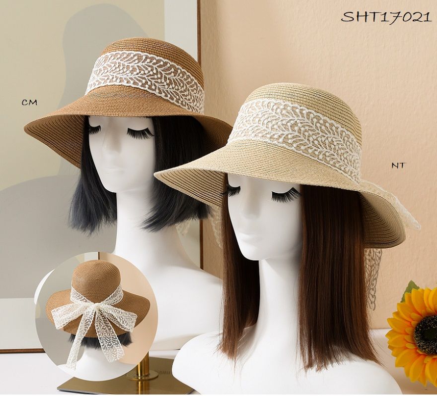 SHT17021 Adjustable beach sun hat w/lace bow