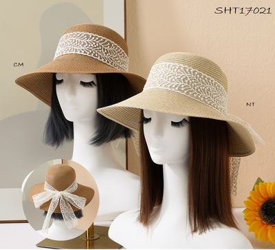 SHT17021 Adjustable beach sun hat w/lace bow