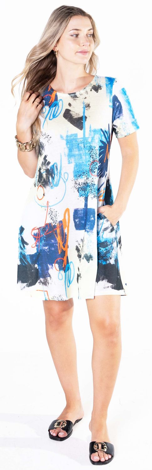 1299P Short sleeve print dress w/pockets