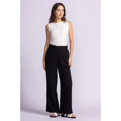 PA-240510BK Elastic waist wide leg vail pant w/pockets