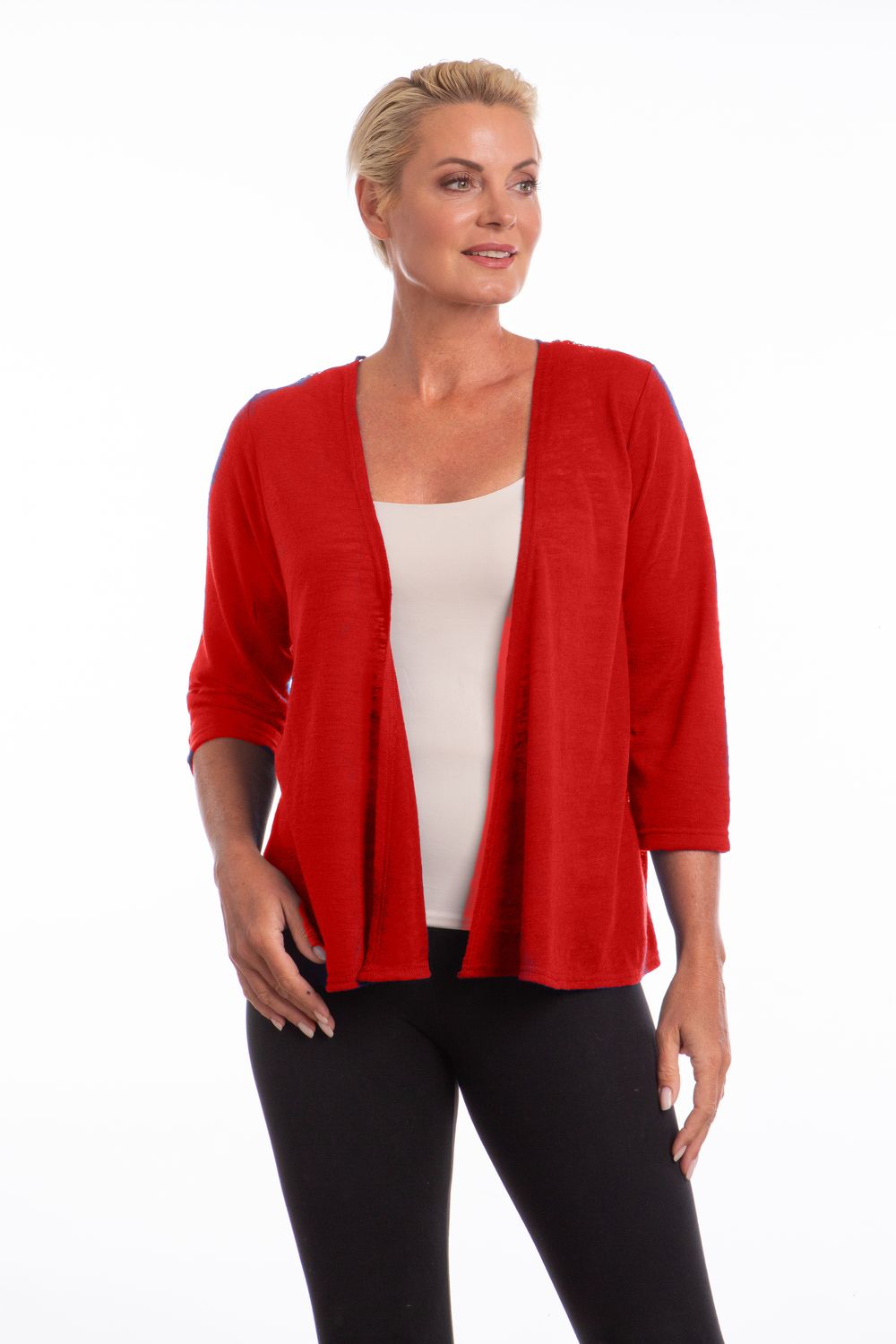 16708 Long sleeve open shrug cardigan w/back detail