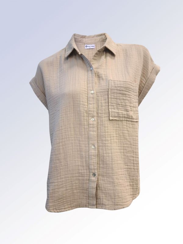 8464014 Cap sleeve button shirt w/front pocket