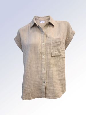 8464014 Cap sleeve button shirt w/front pocket