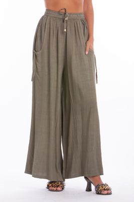 #1961 Ladies 100% cotton elastic waist pull on wide leg pant w/side pockets