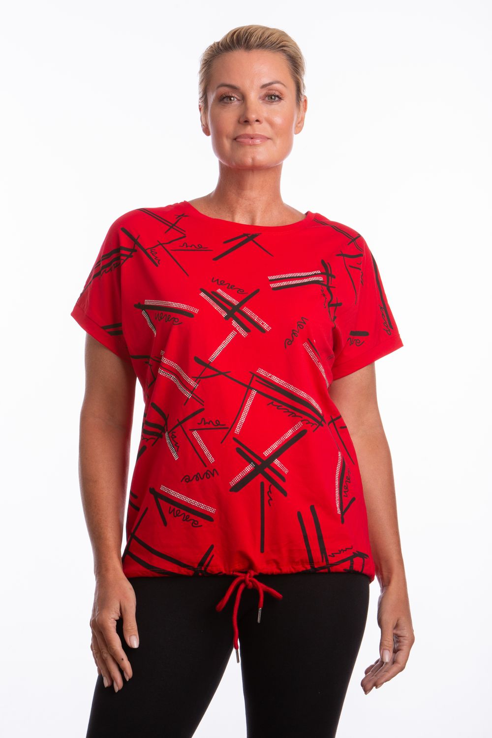 94084# Short sleeve top w/ rhinestones and draw string bottom