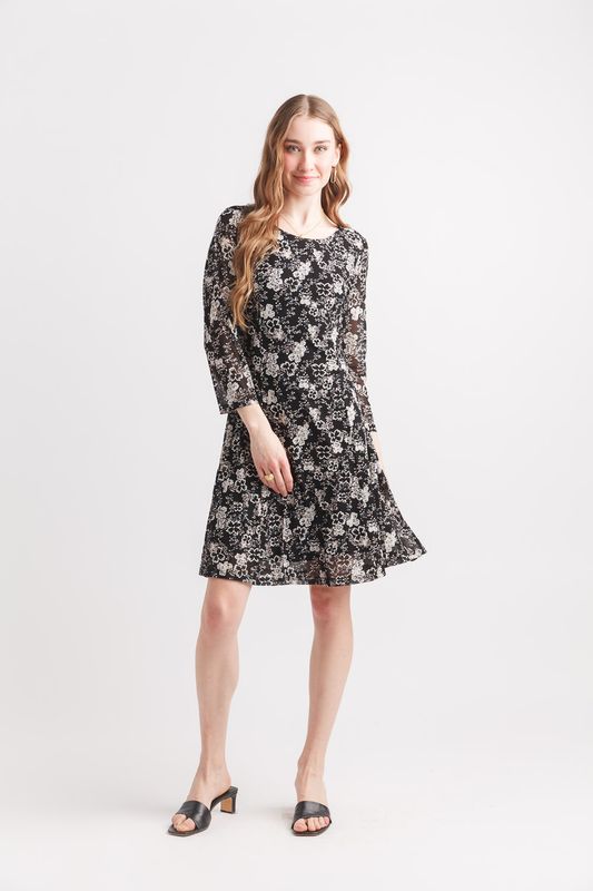 PD-19522 Ladies floral 3/4 sleeve print lined dress