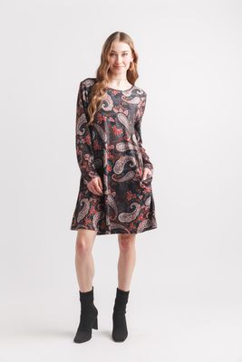 SD-19418 Ladies paisley print aline sweater dress w/pockets