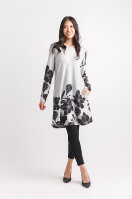 SD-19410 Floral print bottom sweater dress with pockets
