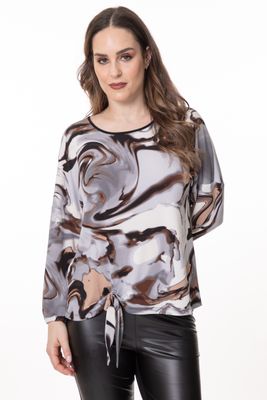8704 Ladies 3/4 sleeve print blouse w/tie front
